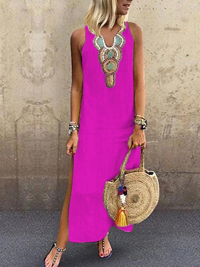 JFN V Neck Floral Tribal Casual Mexican Dress