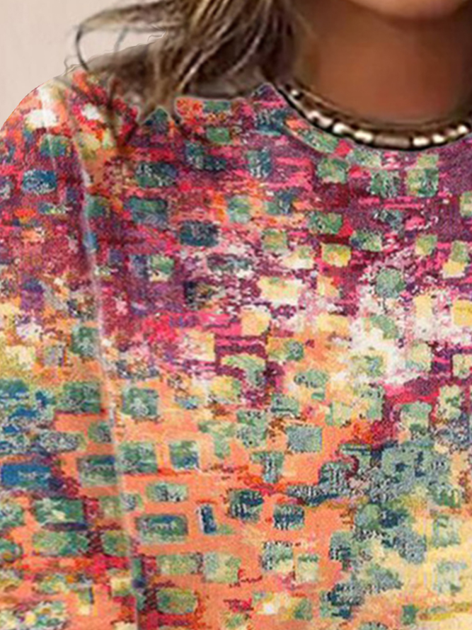 Plus Size Loose Abstract Long sleeve Casual T-Shirt