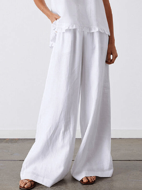 Cotton And Linen Linen Plain Two-Piece Set