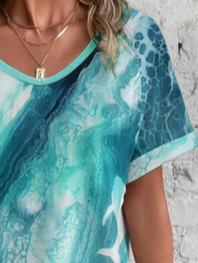 Knitted V Neck Casual Gradient Pattern T-Shirt