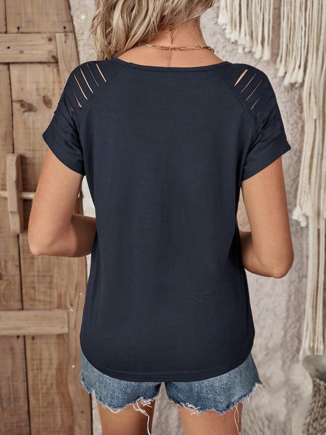 Casual V Neck Plain Loose T-Shirt