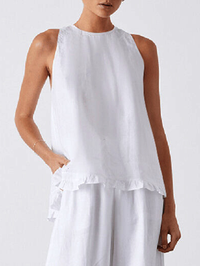 Cotton And Linen Linen Plain Two-Piece Set