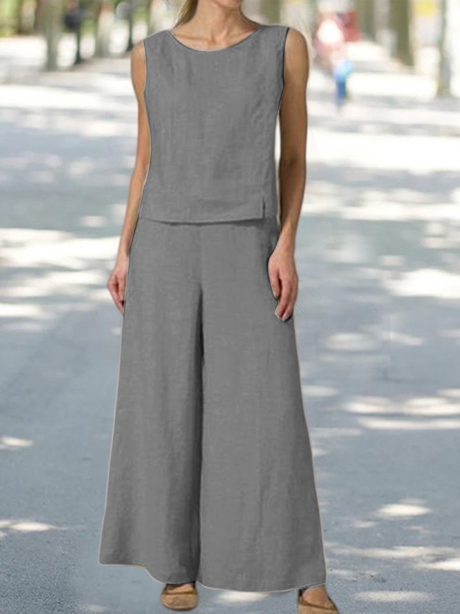 Loose Linen Plain Cotton And Linen Two-Piece Set