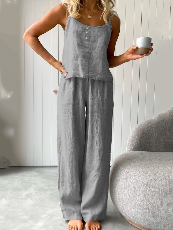 Casual Cotton And Linen Two-Piece Set