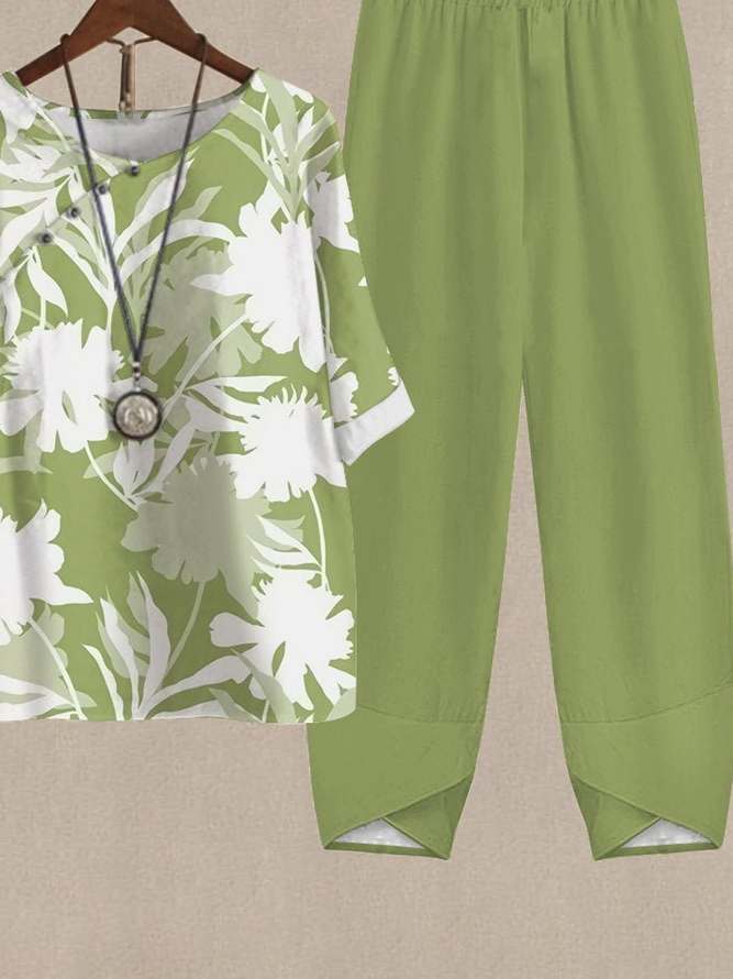 Casual Leaf Asymmetrical Collar Two-Piece Set