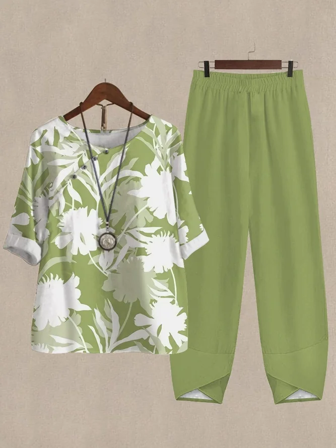 Casual Leaf Asymmetrical Collar Two-Piece Set