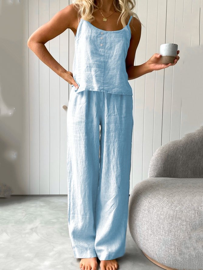 Casual Cotton And Linen Two-Piece Set