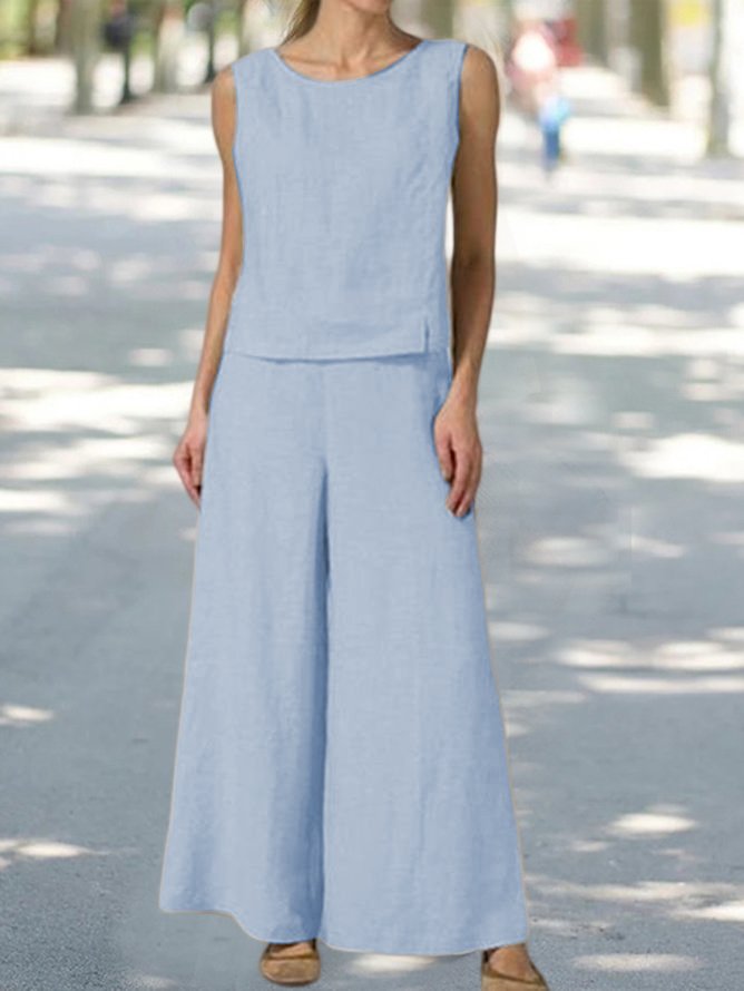 Loose Linen Plain Cotton And Linen Two-Piece Set