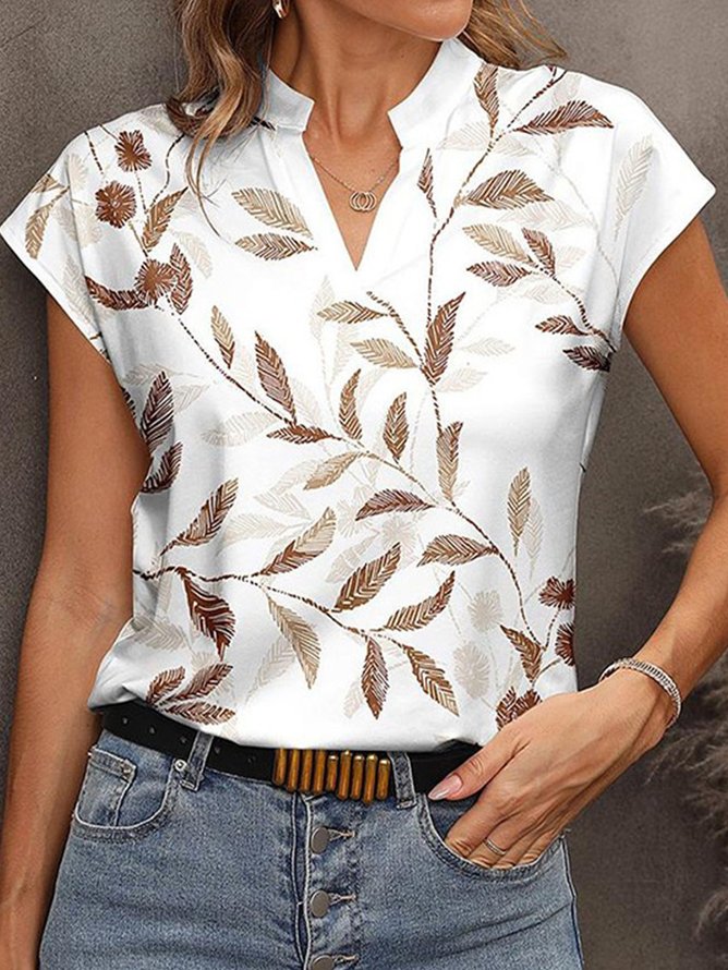 Loose Leaf V Neck Casual Shirt
