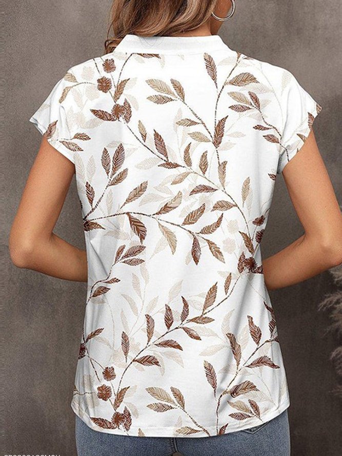 Loose Leaf V Neck Casual Shirt