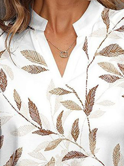 Loose Leaf V Neck Casual Shirt