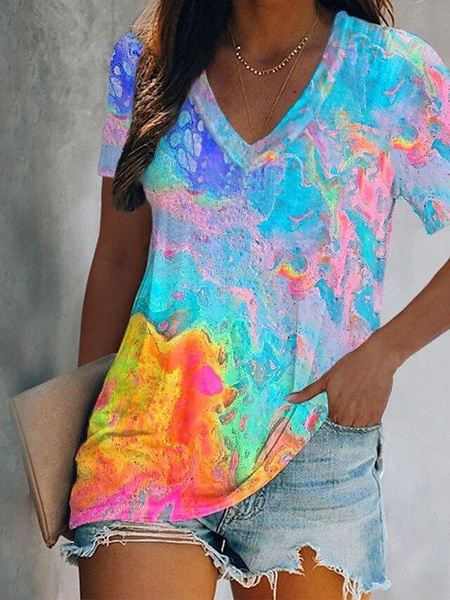 Plus Size Gradient Casual Loose Jersey T-Shirt