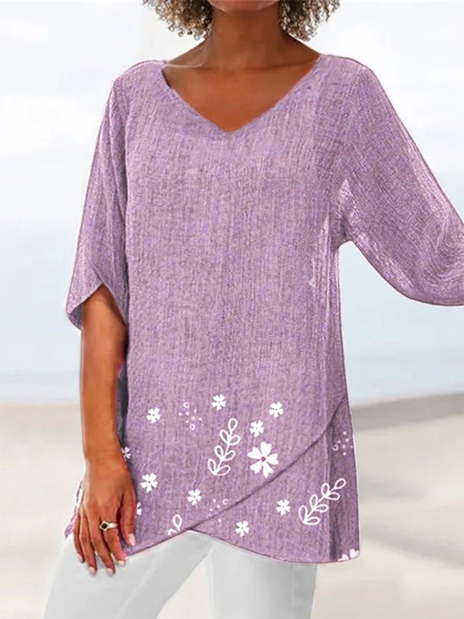 JFN V Neck Floral Casual Blouse