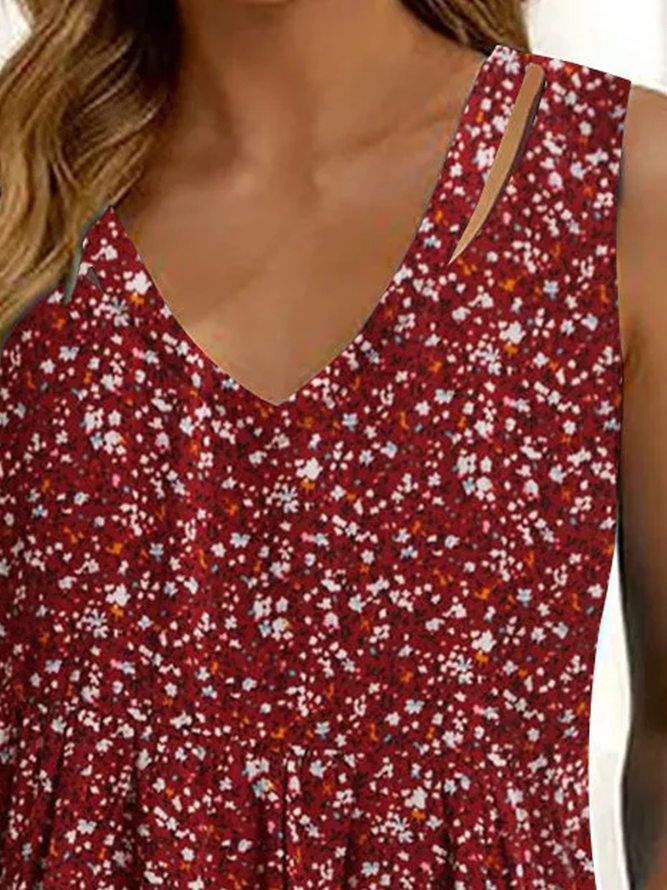 V Neck Knitted Vacation Floral Tank Top