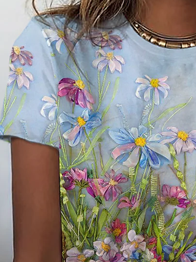 Vacation Crew Neck Loose Floral T-Shirt