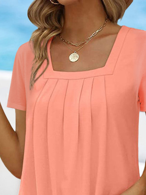 Square Neck Casual Loose Plain T-Shirt