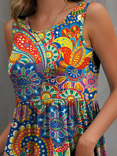 Ethnic Paisley Crew Neck Regular Fit Dress