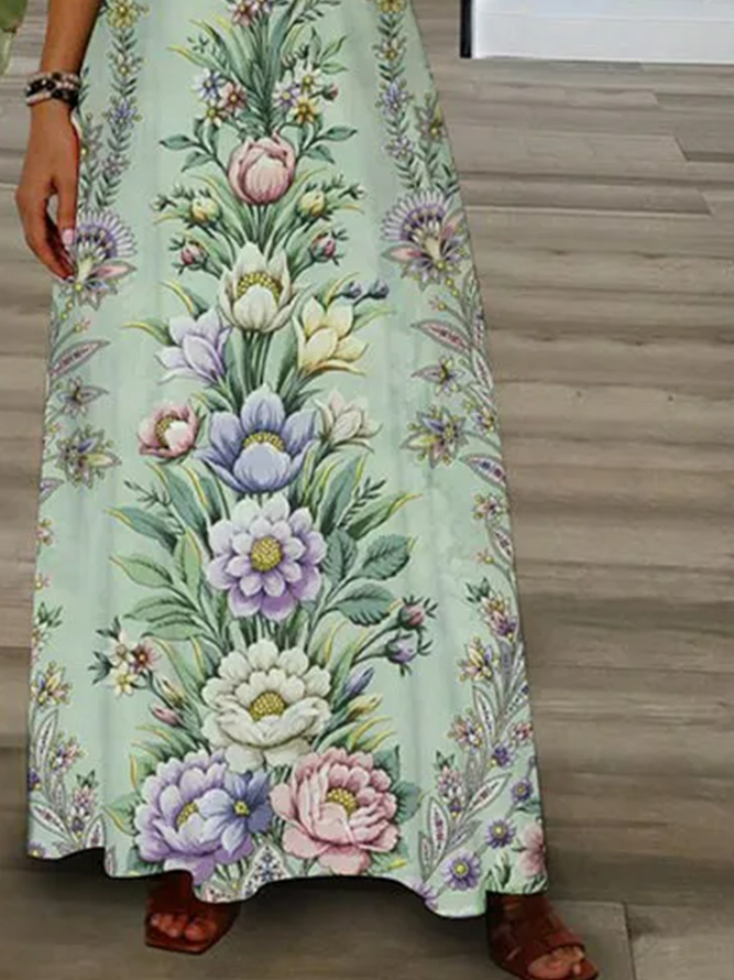 Regular Fit Floral Vacation V Neck Dress