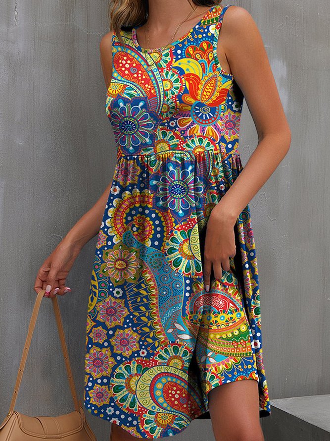 Ethnic Paisley Crew Neck Regular Fit Dress