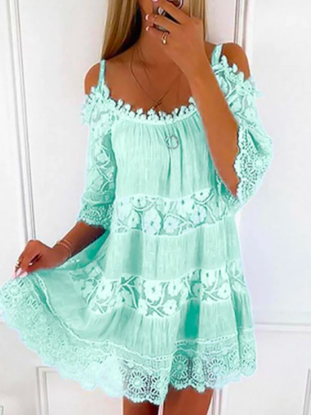 Spaghetti Loose Linen Lace Linen Dress