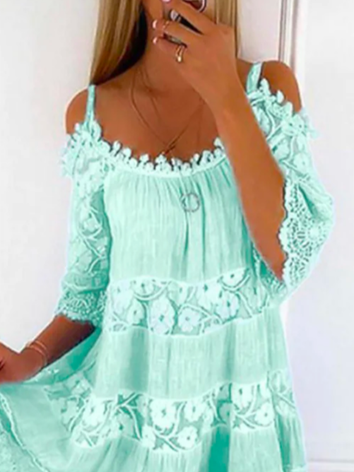 Spaghetti Loose Linen Lace Linen Dress