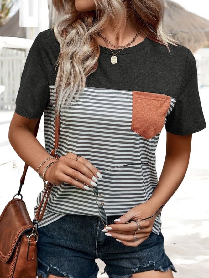 Crew Neck Geometric Loose Casual T-Shirt