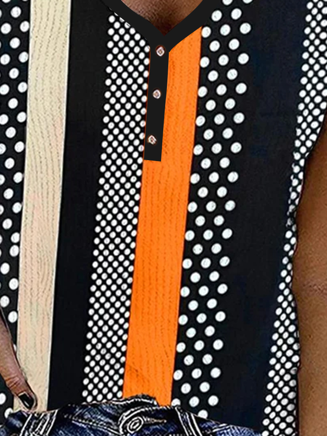 Casual Geometric Buttoned Tank Top
