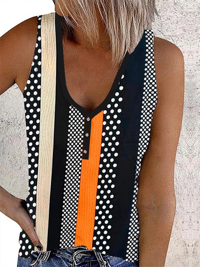 Casual Geometric Buttoned Tank Top