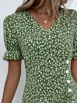 V Neck Floral Vacation Loose Shirt