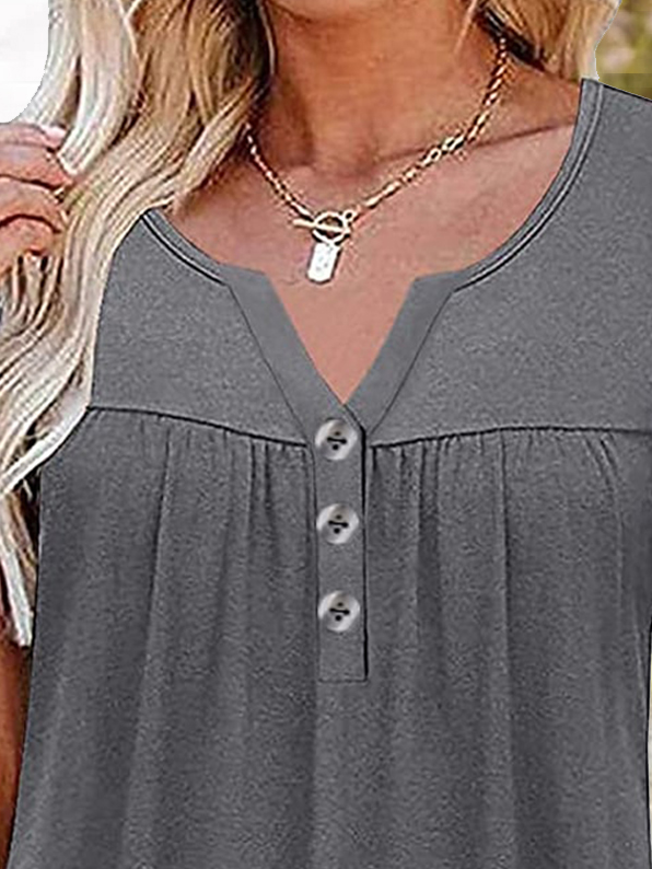 Plain Ruched Casual Notched Tank Top