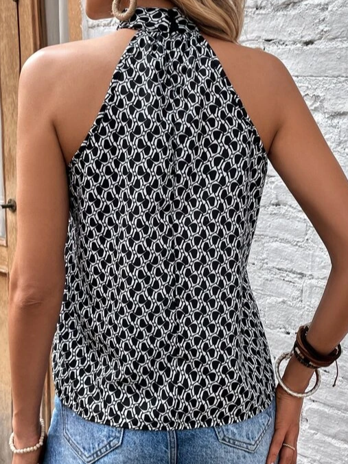 Casual Loose Halter Geometric Tank Top