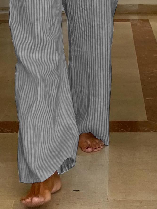 Linen Striped Loose Cotton And Linen Pants