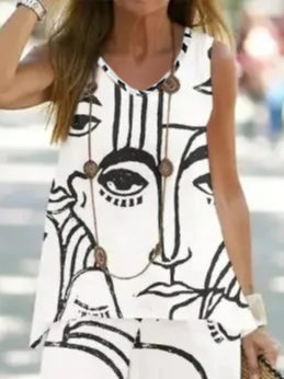 Abstract Crew Neck Loose Casual Two-Piece Set