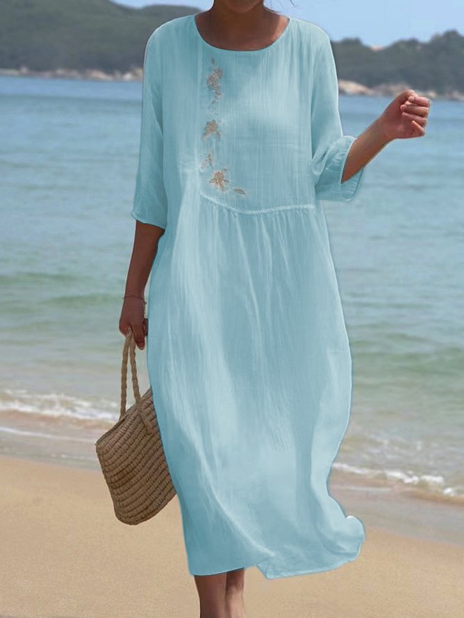 Floral Casual Cotton And Linen Dress