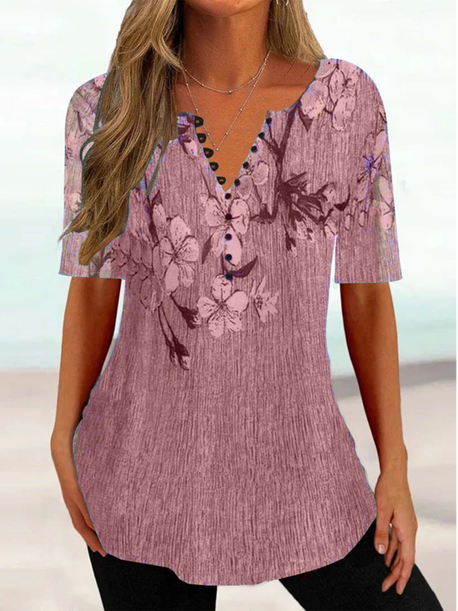 Casual Regular Fit Floral V Neck Shirt