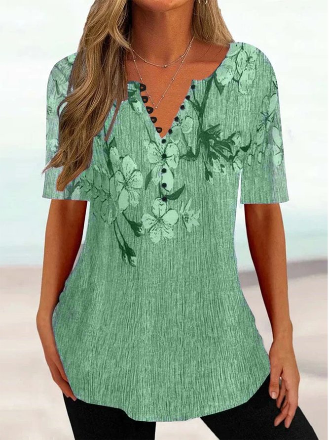 Casual Regular Fit Floral V Neck Shirt