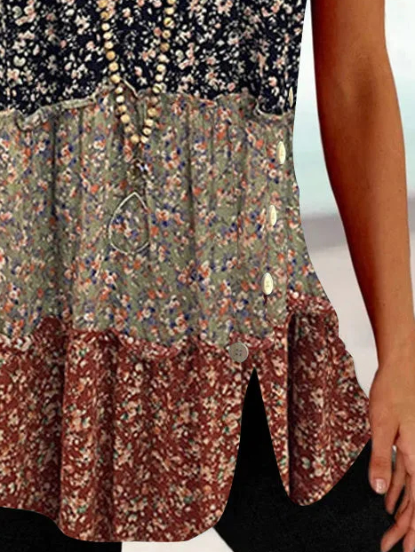 Disty Floral Square Neck Casual Shirt