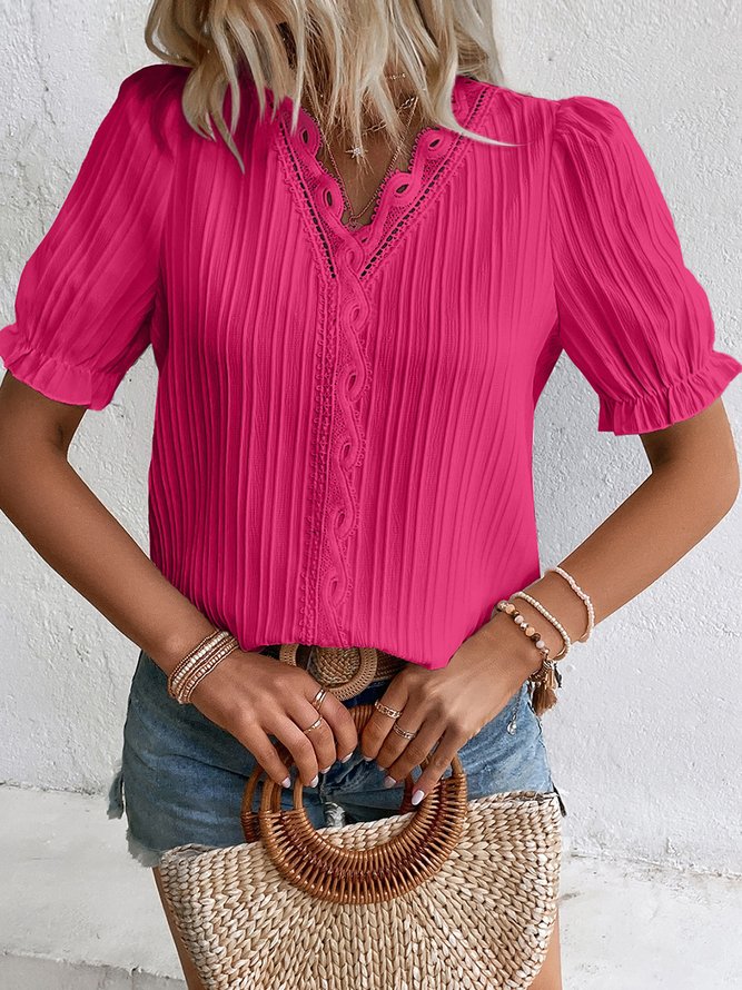 V Neck Plain Lace Elegant Shirt | justfashionnow