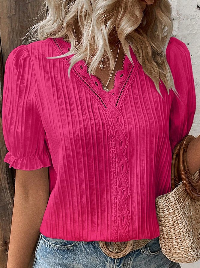 V Neck Plain Lace Elegant Shirt | justfashionnow