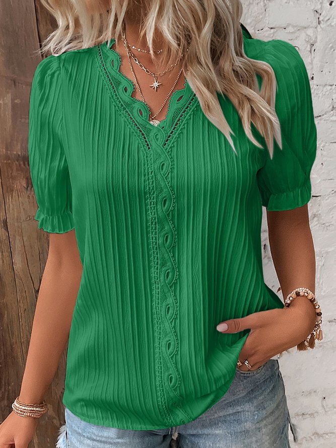 V Neck Plain Lace Elegant Shirt | justfashionnow