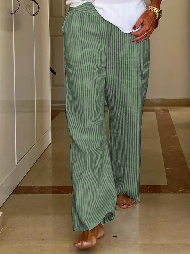 Linen Striped Loose Cotton And Linen Pants