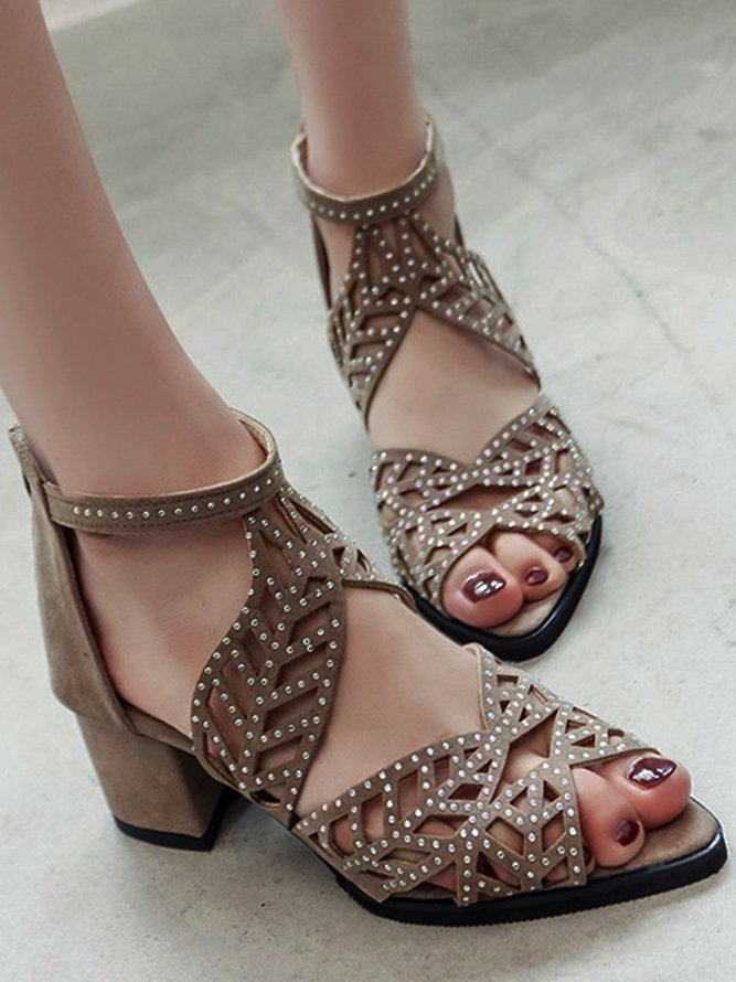Ladies Elegant Wedding Shoes Cutout Open Toe Block Heel Sandals 