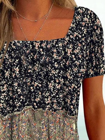 Disty Floral Square Neck Casual Shirt