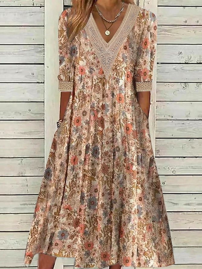 Casual V Neck Floral Dress