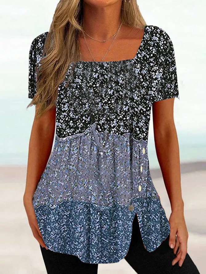 Disty Floral Square Neck Casual Shirt