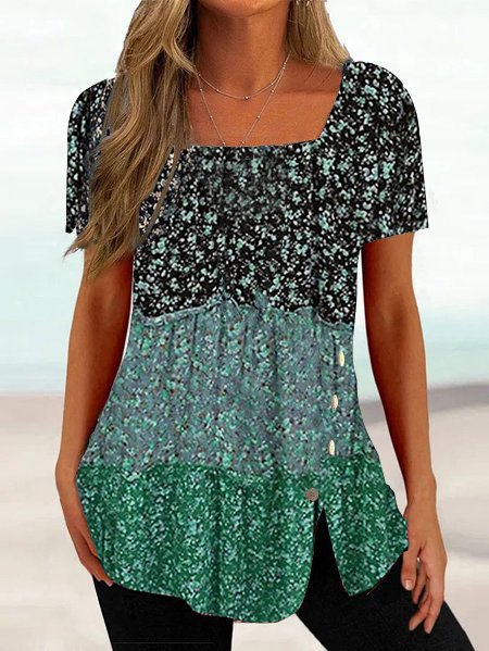 Disty Floral Square Neck Casual Shirt