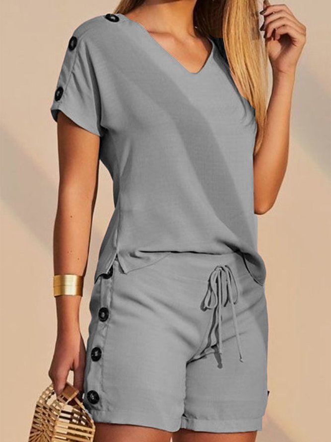 V Neck Casual Two-Piece Set