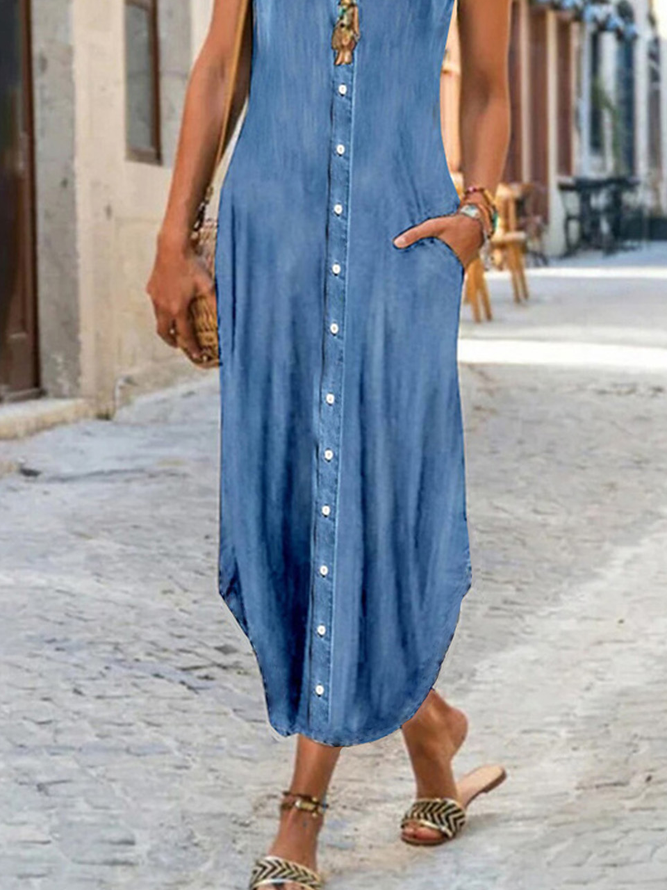 Plain Casual Denim Dress