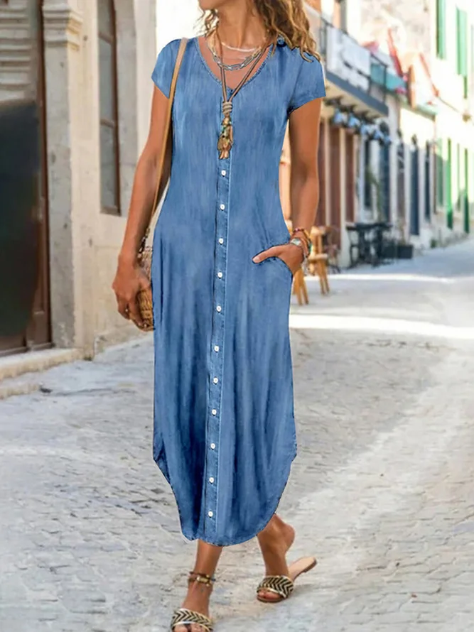 Plain Casual Denim Dress