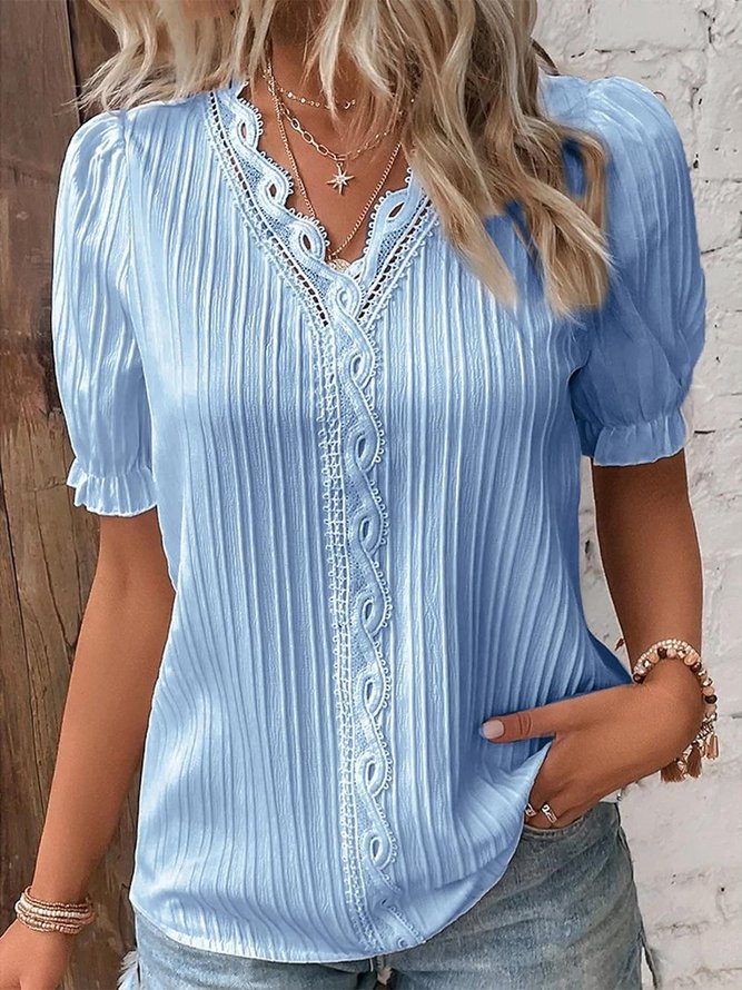 V Neck Plain Lace Elegant Shirt | justfashionnow